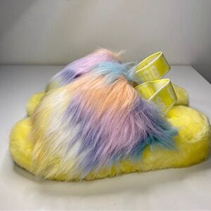 Brand New Women's UGG Fluff Yeah Slides Slippers Yellow Tie Dye (1117326)